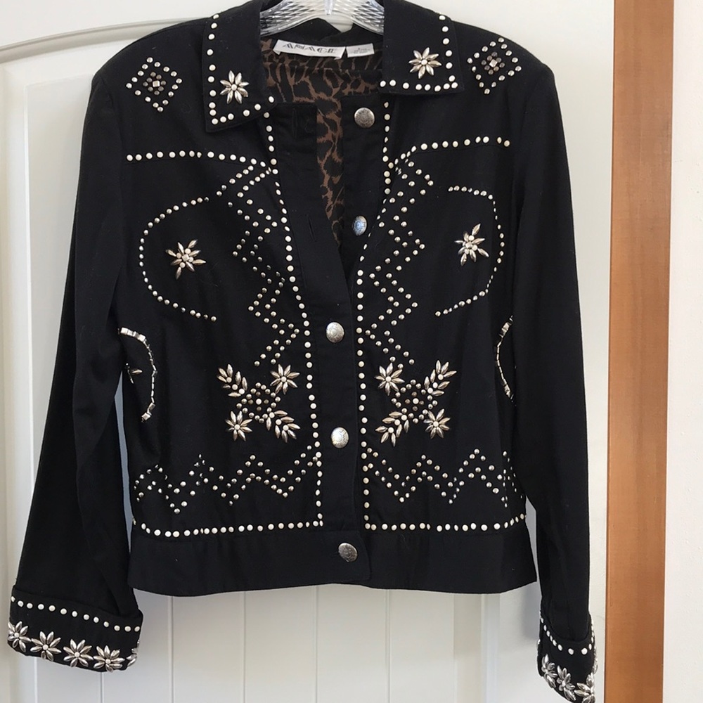 Embellished Black Jean Jacket. Size Small